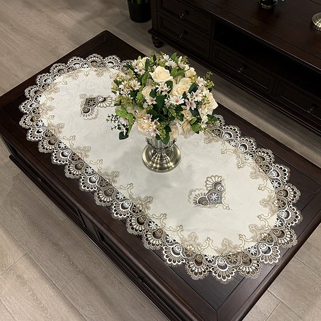 Home Lace Tablecloths Oval Tea Table Tablecloth Living Room Table Mat Light Gray