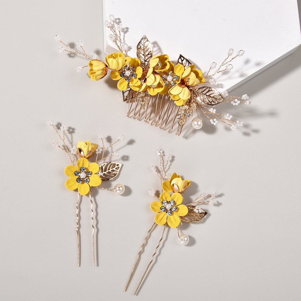 Wedding Hair Comb Set Floral Crystal Bridal Headpiece - Cozylace
