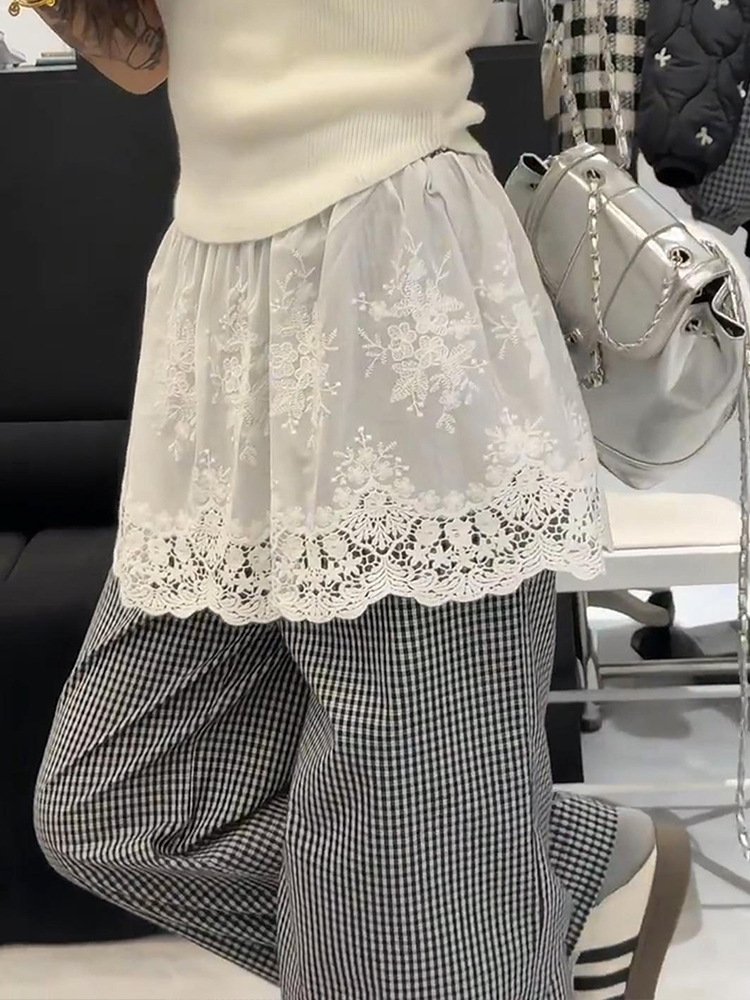Elastic Waist Crochet Lace Trim Embroidered Mini Skirt